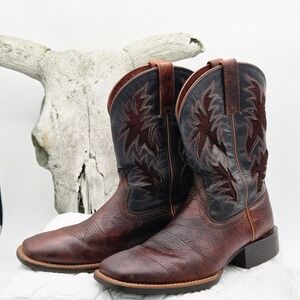 Ariat VentTEK Mens Brown Black Leather Mesh Western Cowboy Boots Square Toe sz 9